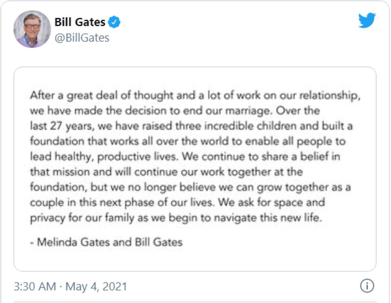 比尔‧盖茨与梅琳达离婚 基金会:将运作如常